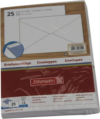 Produktbild von BRUNNEN Briefumschlag C6 gumm. Weiss 25 Stück 1053536