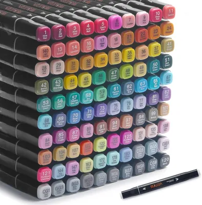 Image de Marqueurs à alcool, 100 couleurs, double embout, avec étui, pour le dessin