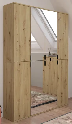 Produktbild von Garderobenschrank mit Spiegel "Line-Up" Eiche Mehrzweckschrank 121 x 193 cm
