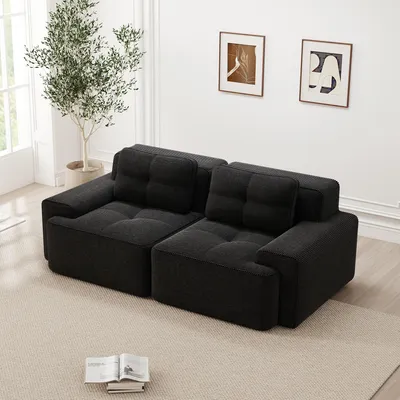 Image de Canapé modulaire Boneless, canapé moderne pour salon avec assise profonde, canapé confortable en velours côtelé, petit canapé Loveseat, canapé-lit, noir