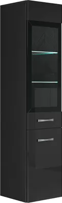 Image de Armoire de rangement Rio Hauteur 131 cm Noir brillant - Meuble de rangement haut placard armoire colonne