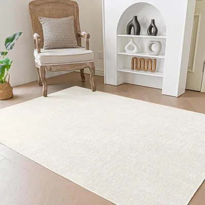 Image de Tapis shaggy moderne, doux et antidérapant, rectangulaire, beige, 60 x 90 cm