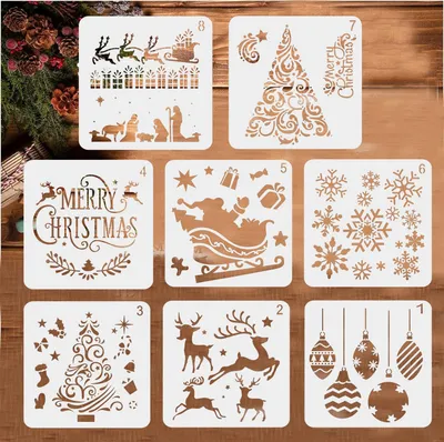 Weihnachts-Schablonen-Set, 8 Stück, wiederverwendbar, DIY, 20,3 cm