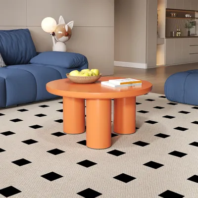 Productafbeelding van AIORBER salontafel, diameter 72,2 cm, rond, met PVC-poten, robuust en stabiel, geschikt voor de woonkamer of slaapkamer, afmetingen 72,2 x 72,2 x 35,35 cm, oranje