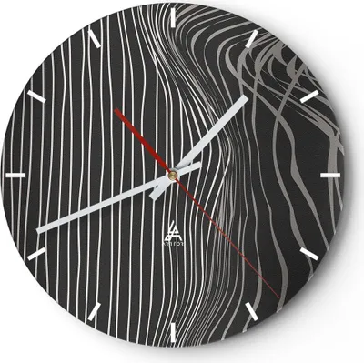 Produktbild von Wanduhr - Rund - Glasuhr - Abstraktion Streifen Schwarz und Weiß - 40x40cm - Schleichendes Uhrwerk - Lautlos - zum Aufhängen bereit - Dekoration Modern - Wanddekoration aus Glas - C3AR40x40-4152