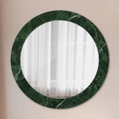 Produktbild von Runder Spiegel mit Modernem Aufdruck - Dekospiegel Wandmontage -Grün Marmor- Ø70cm