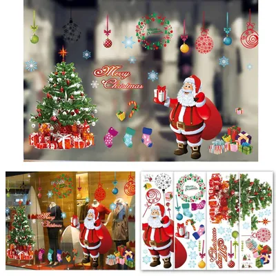 Obrázek produktu pro Okenní nálepky na Vánoce, PVC, statické, vánoční dekorace, Santa Claus