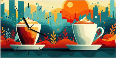 Produktbild von Wanduhr aus Glas mit Motiv Kaffee Am Abend- 60 x 30 cm - inkl. Aufhängesystem