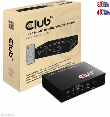 Immagine prodotto di Switch Club3d CLUB3D 3 a 1 HDMI™ 8K60Hz/4K120Hz