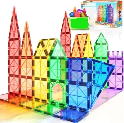 Produktbild von Magnetische Fliesen Kinderspielzeug Magnet Spielzeug für Kleinkind Magnetische Blöcke Bauspielzeug Vorschule Lernen Sensorische Montessori Spielzeug für 3+ Jahre alte Jungen und Mädchen
