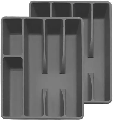 Immagine prodotto di Organizer in plastica - antiscivolo - per cassetti da cucina e utensili da cucina - portaposate - grigio - misura standard - 1 pezzo