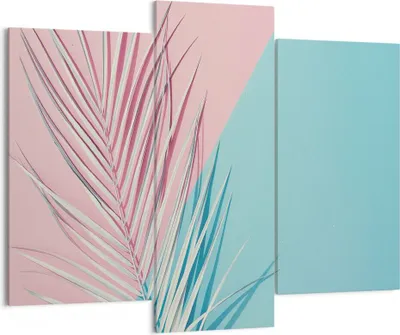 Produktbild von Bild auf Leinwand - Leinwandbild - 3 Teile - Blatt Rosa Türkis - 130x100cm - Wand Bild - Wanddeko - Wandbilder - Leinwanddruck - Bilder - Wanddekoration - Leinwand bilder - Wandbild - CB130x100-4421