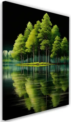 Produktbild von Leinwandbild Grüner Wald am See 60x90 Feeby Grün bild für die wand bereit zum aufhängen