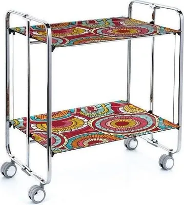 Produktbild von DON HIERRO - Klappbarer Servierwagen BAUHAUS mit Rollen – Metallgestell verchromt, 2 Ebenen, 4 Positionen