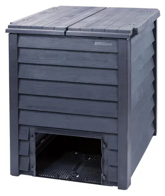 Zdjęcie produktu dla Kompostownik Thermo Wood 400 l, z kratką podłogową, wykonany z imitacji drewna, czarny, 90 x 70 x 70 cm