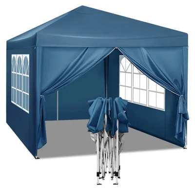 Image de Pavillon de jardin - Dimensions 3 x 3 mètres - Imperméable - Protection UV - Sac de transport - Bleu
