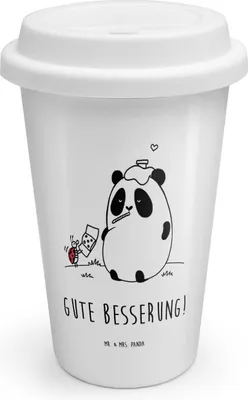 Produktbild von Mr. & Mrs. Panda Thermobecher Panda Gute Besserung - Weiß - Geschenk, To Go, ToGo Kaffeebecher, Becher, keramik