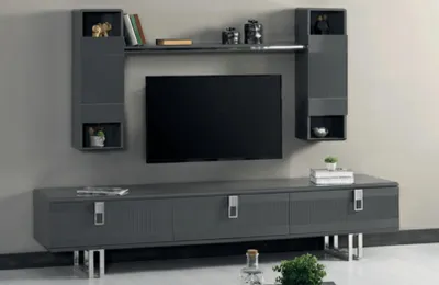 Image de Ensemble de salon moderne comprenant un meuble TV bas et un module mural, en 2 éléments.