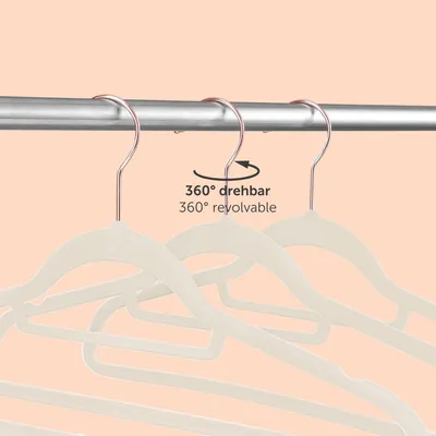 Produktbild von Kleiderbügel 100 Stück - Samt, 360° drehbar, Anti-Rutsch und Platzsparend - Weiß & Roségold