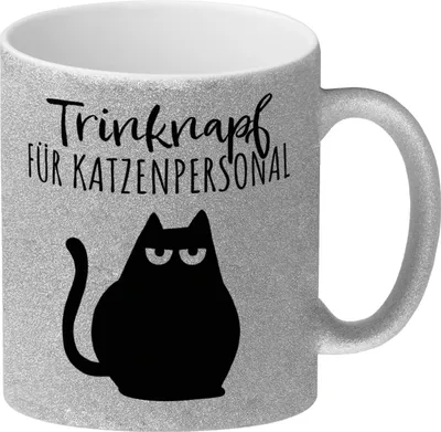 Produktbild von Katze Glitzer-Kaffeebecher mit Spruch Trinknapf für Katzenbesitzer