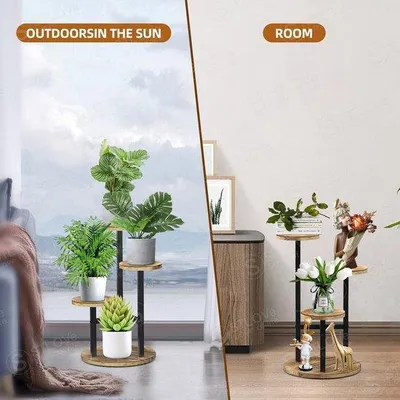 Image de Étagère à plantes haute en bois et métal à 3 niveaux