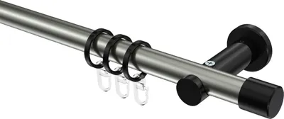 Produktbild von Interdeco Gardinenstange / Vorhangstange Edelstahl-Optik / Schwarz, Typ Platon Santo (Kappe), 20 mm Ø 1-läufig, 220 cm