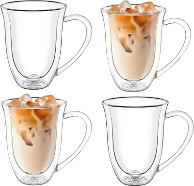 Zdjęcie produktu dla Dwuścienny kubek Wilmax z uchwytem, 250 ml, zestaw 4 sztuk, WL-888725/A4