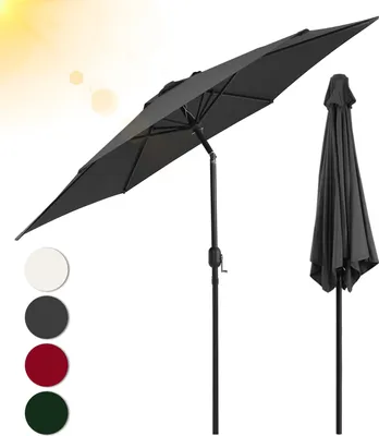 Image de Parasol rond Jayseuw, manivelle, pliable, en fer, pour balcon ou marché, inclinable, 270 cm, gris