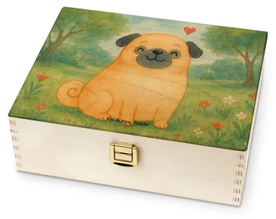Produktbild von Mr. & Mrs. Panda Teebox Mops Design - Weiß - Geschenk, Hund, Teeaufbewahrung, Hundemotiv, Liebe, Knuffig, Tee Organizer, Tee-Aufbewahrungsbox, Box, Hundeliebe