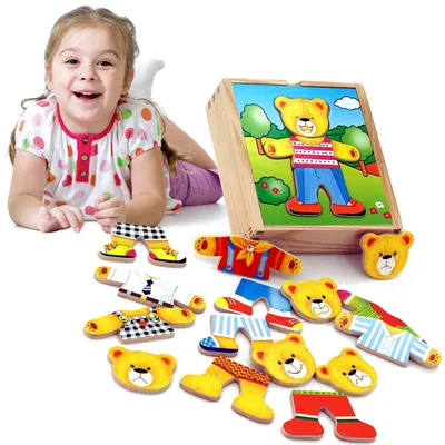 Produktbild von Viga Holzpuzzle Lernpuzzle Dress Up The Teddy Bear Boy