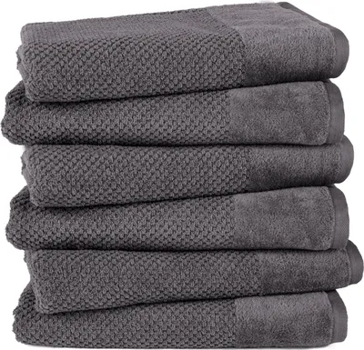 Produktbild von Pure Label 6-TLG. Badetücher Set mit Anhängeschlaufe aus 100% Baumwolle, saugstark und weich| 6 Badetücher aus Baumwolle 70x140 cm, Anthrazit - Grau