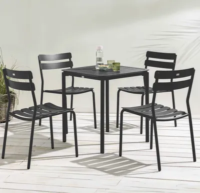 Immagine prodotto di Tavolo da terrazza quadrato (70 x 70 cm) e 4 sedie nere - Oviala Almada