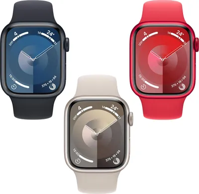 Produktbild von Apple Watch Series 9 GPS 41 mm Sportarmband aus Aluminium und Weiß M/L – MR8U3QF/A3