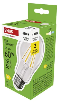 LED žárovka Filament A60 / E27 / 5,9 W (60 W) / 806 lm / neutrální bílá