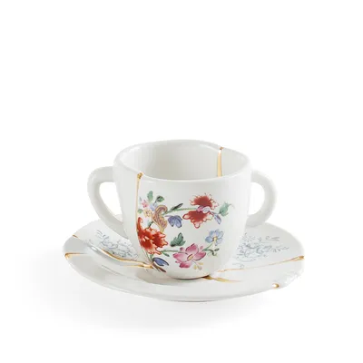 Zdjęcie produktu dla SELETTI Filiżanka KINTSUGI ze spodkiem z wykończeniem ze złota 24 karaty 6,4x5 cm