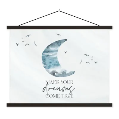 Produktbild von MuchoWow® Textilposter Kinder - Mach deine Träume wahr - Sprichwörter - Jungen - Blau - Aquarell 150x113 cm mit holzfarbenen Rahmen - Poster