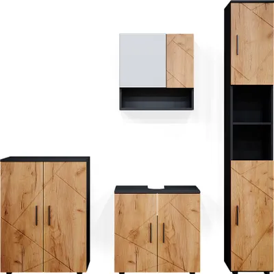Produktbild von Badmöbel-Set Vicco Irma Goldkraft Eiche/Anthrazit 4 Teile, mit Hochschrank und Kommode, Model 36810