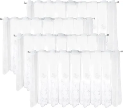 Image de Rideaux de vitrage - Rideaux de style bistrot - Modernes - Lot de 4 - Rideaux courts - Semi-transparents - Rideaux de vitrage pour cuisine et salon - Opaques