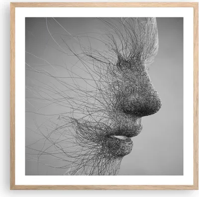Produktbild von Gerahmtes Poster - Rahmen in heller Eiche - Gesicht Grafiken Fäden - 60x60 cm - Wand Bild - Wanddeko - Wandbilder - Wandposter - Bilderrahmen - Bilder - Kunstdruck - Wandbild - P2NAC60x60-4324