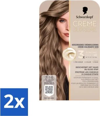 Image de Schwarzkopf - Coloration - Crème Suprême 7-16 - Blond cendré froid - 245 g - pack avantage - 2 pièces