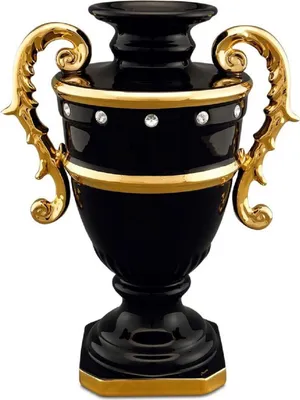 Produktbild von Casa Padrino Barock Vase Schwarz / Gold 26 x 18 x H. 36 cm - Prunkvolle Keramik Blumenvase mit Swarovski Kristallglas