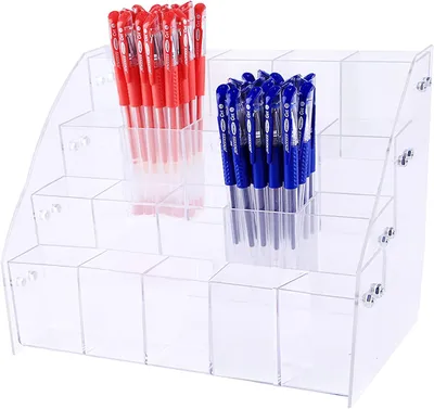 Image de Porte-stylos, organisateur de bureau, transparent, 4 niveaux, pour le bureau