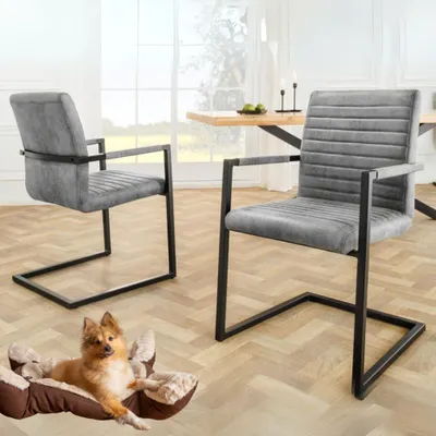 Produktbild von 2er Set Freischwinger MENGA vintage-grau Industrial-Look