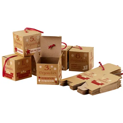 Produktbild von Adventskalender Bastel Set 24 Boxen Befüllen Würfel Zahlen Hänger 6cm