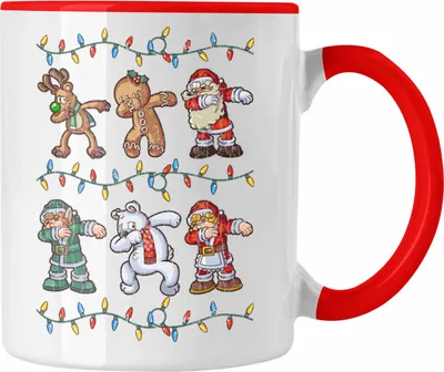 Produktbild von Trendation - Weihnachten Tasse Weihnachtsmann für Kinder Weihnachtstasse Lustig Geschenk Becher Jungs Jungen Mädchen Cute Rentier Lebuchenmann Weihnachtsmann Eisbär (Rot)