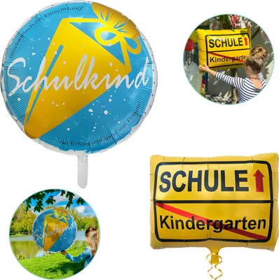 Produktbild von Oblique Unique 2er Set Folienballon Schulkind + Kindergarten/Schule Ortsschild Luftballon Hänge Deko für Schuleinführung Einschulung
