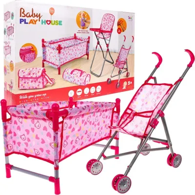 Image de Set d'accessoires pour poupées, poussette Chaise d'alimentation Lit d'enfant 2 sacs