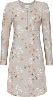 Produktbild von RINGELLA Langarm Nachthemd mit Knopfleiste "Frühlingsblumen" 4561007 | Light Grey Größe: 38