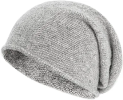 Produktbild von Kaschmir Strickmütze Damen & Herren – Warme Beanie aus 100 % Kaschmir, einfarbig, weich & zeitlos, ideal für Herbst & Winter, Grau, A0699