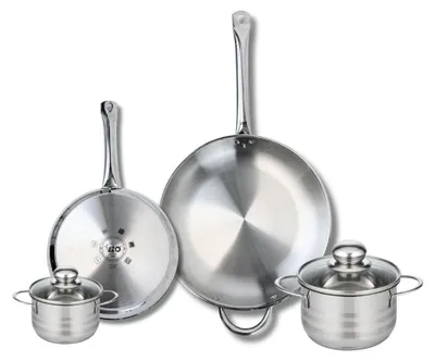 4-tlg. Edelstahl-Kochset: 2 Pfannen 24/32 cm, 2 Töpfe 12/16 cm